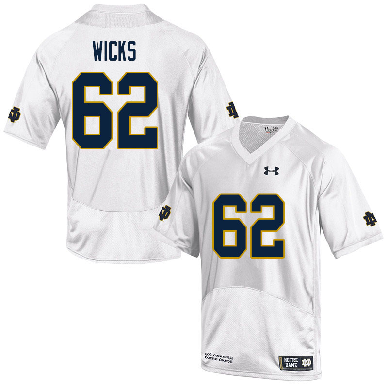 Men's NCAA Notre Dame Fighting Irish #62 Brennan Wicks Stitched College Under Armour Authentic White Football Jersey VV10J04ZY